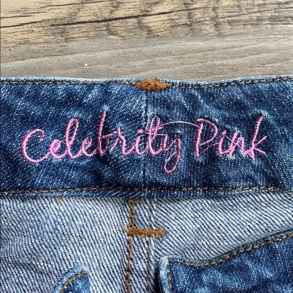 Women's Celebrity Pink Distressed And Studded With Stones Flare Bottom Jeans 28 - Picture 11 of 13